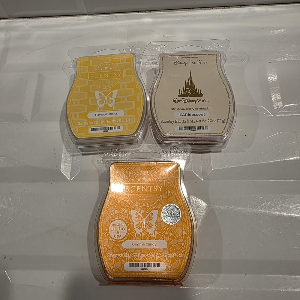 3-HTF Scentsy Wax Bars  New & Sealed EARidescent, Havana Cabana, Gimme Candy